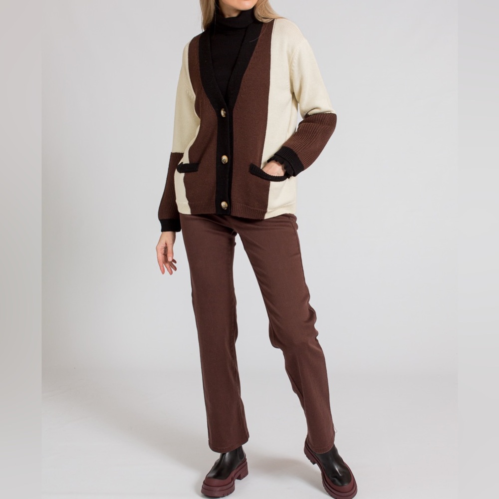MARELLA Brown and Cream Wool Cardigan - Picture 2 of 8